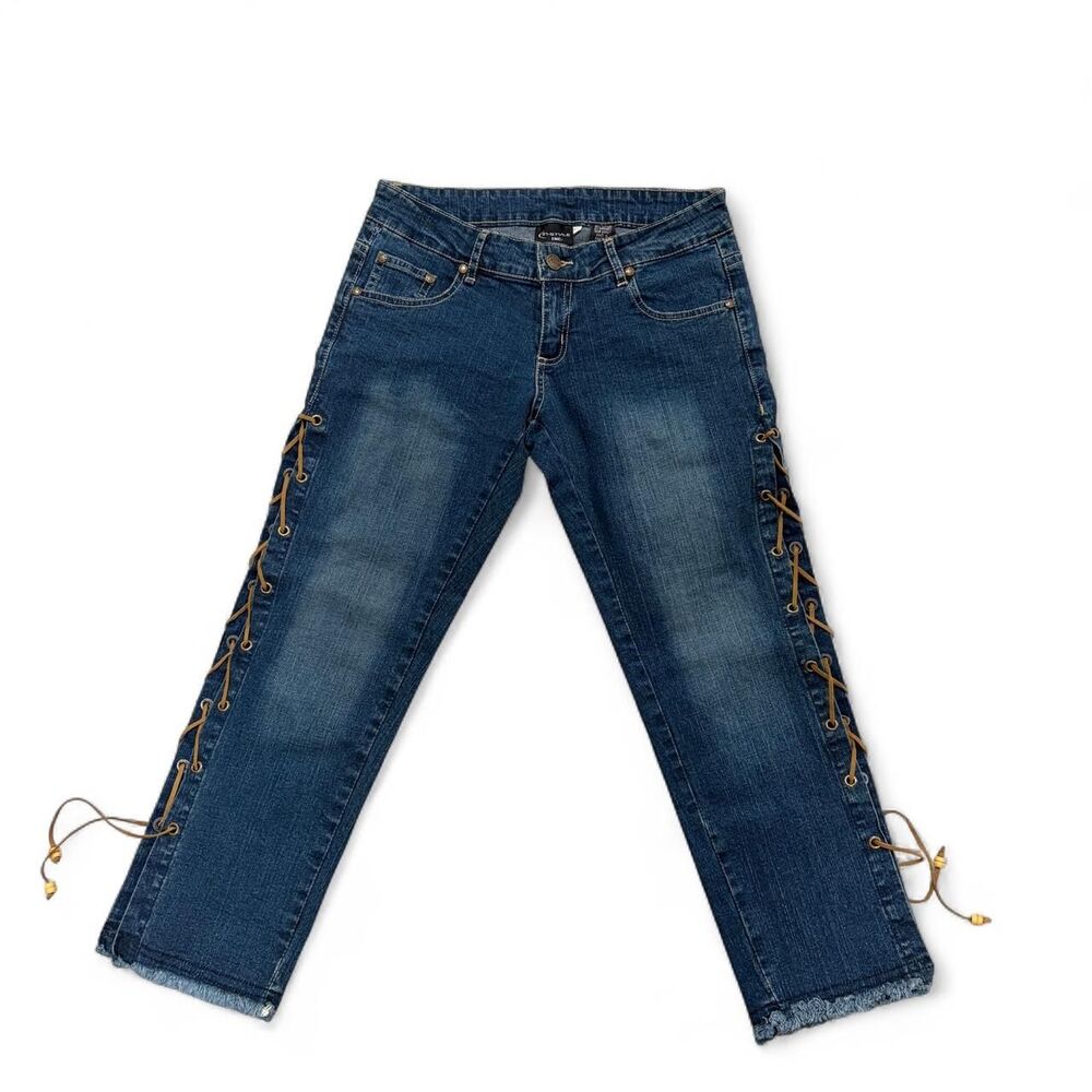 Y2K Low Rise Lace Up Capri Jeans Side Detail Denim Size 30 (XS 0-2)